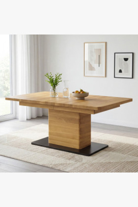 Ausziehbarer Esstisch Eiche Natur einbeinig mit schwarzem